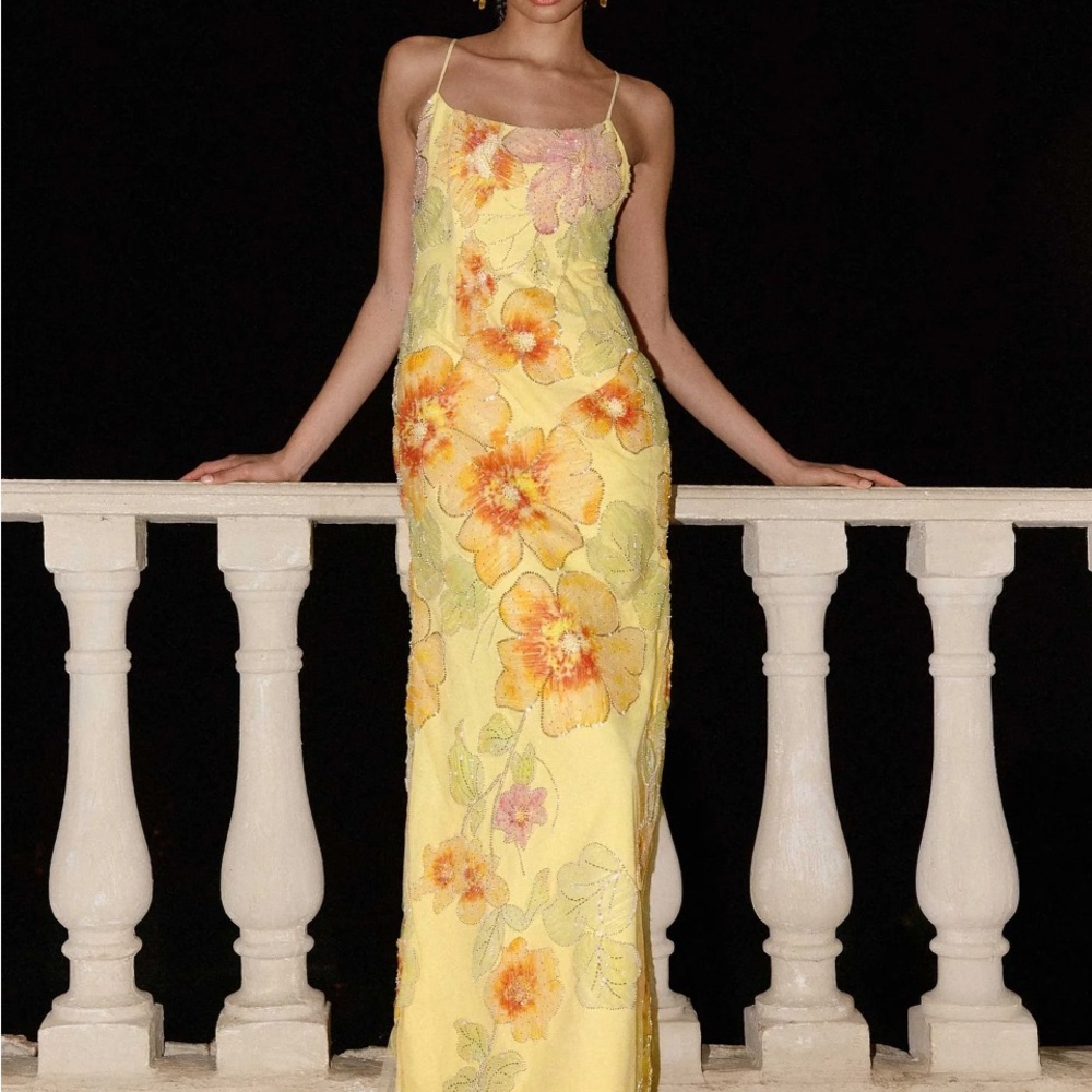 Peppermayo Yellow Beaded Slip Dress